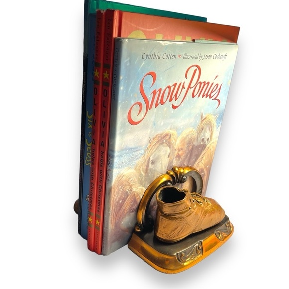 Antique VTG Bronze Copper Baby Shoe Bootie Keepsake Bookends Nursery Decor Heavy - Picture 5 of 16